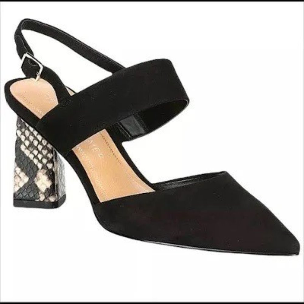Pointed Toe Block Snakeskin Heel Pumps
